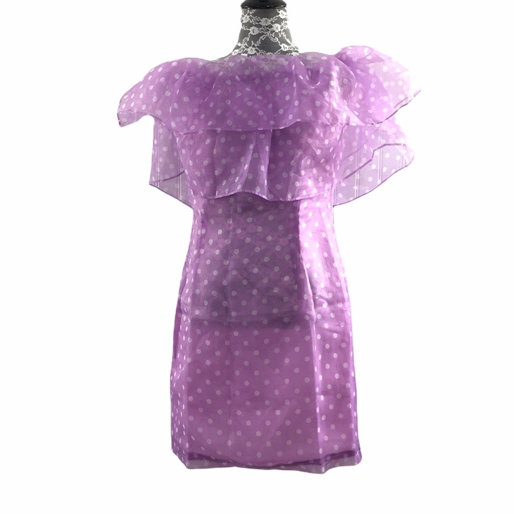 Venus Purple Polka Dot Ruffle Lace Mini Dress Womens 8 Coquette Girly Frilly